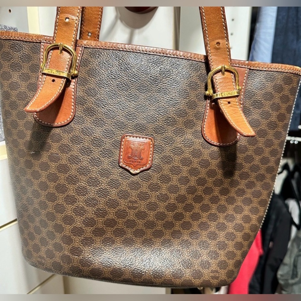 “CELINE PARIS - MACADAM” VINTAGE BUCKET/SHOULDER BAG.